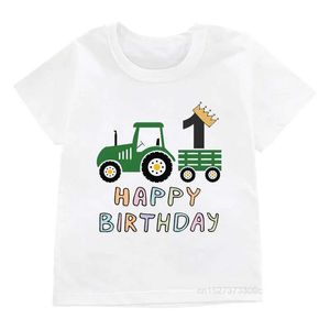 T-shirts Boys Happy Birthday T-shirts Farm Tractor met Crown Number 1-9 Gedrukte T-shirt Tops For Kids Girls White Soft T-shirt D240529