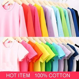 Camisetas para niños, camiseta de manga larga de algodón para niños, Color caramelo, camiseta para niñas, camisetas de verano para niños, ropa de 2 a 11 años