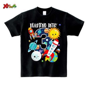 Camisetas Boys Outer Space Birthday Shirts Girl Autbit Custom Authet Rocket Summer's Summer Cotton Top Corthing Ropa para niños T230209