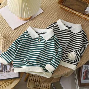 T-shirts Boys Polo Shirt 2023 Automne Childrens Hiver Top Childrens à manches longues T-shirt Girls Striped Shirt Baby T-shirt Childrens Clothingl2405