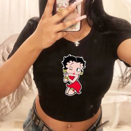 T-shirts dessin animé Betty Kawaii Womens Crop Tops Harajuku vintage y2k graphic t-shirts o couche-coulle de street