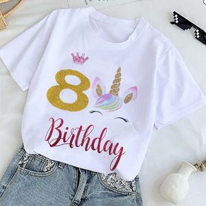 T-shirts Cartoon Verjaardagsnummers Unicorn 1 2 3 4 5 6 7 8 9 Age Baby Boys Cleren Summer T-Shirt Fashion 2022 Kinderkleding Meisjes T-stukken Top AA230511