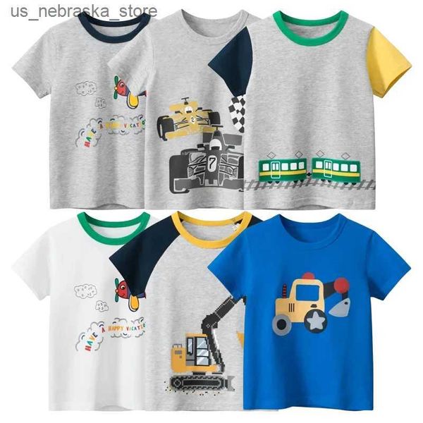 Camisetas Camisetas de excavación de dibujos animados niños 2024 Summer Nuevo ropa para niños Camiseta de manga corta Capas de algodón Tops Dropshipping Q240418