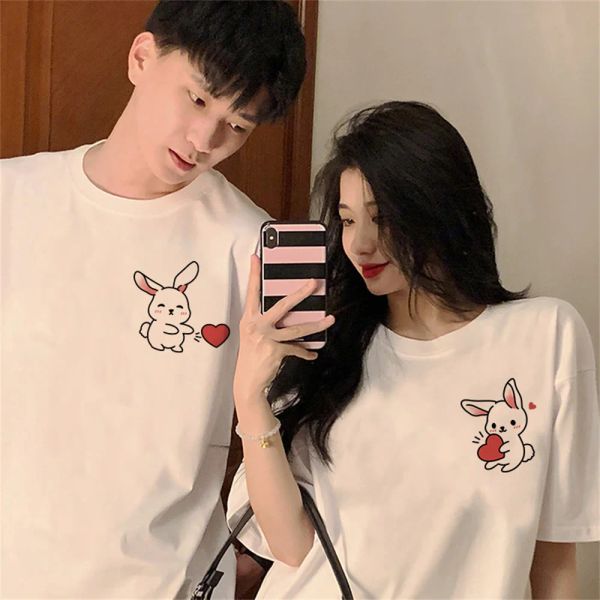 T-shirts Cartoon Love Rabbit Couple TShirt Combo pour petits amis copines 240g Top qualité coton été hommes femmes t-shirt à manches courtes