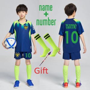 T-shirts Child Soccer Jerseys Filts Boys Girls Football Shirts Sportswear Youth Kids Football Training Uniforms Tracks Caths with Socks