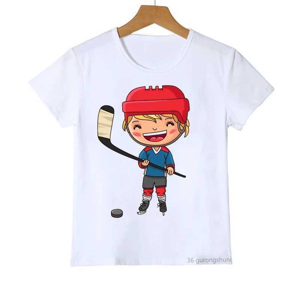 T-shirts enfants Vêtements garçons / filles T-shirt d'été drôle dessin animé hockey imprimé t-shirt kids vêtements décontracté coton blanc enfants t240509