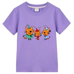 T-shirts T-shirt imprimé e-chats pour enfants T-shirt pour enfants de dessins animés trois chatons russe drôle fille vêtements été haut pour enfants bébé garçon vêtements 230412