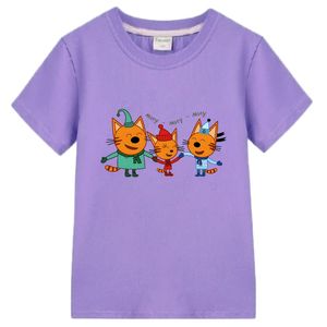 T-shirts Children's e-katten bedrukte t-shirt cartoon Children's T-shirt drie kittens Russische grappige meisje kleding zomer kinder top babyjongen kleding 230412