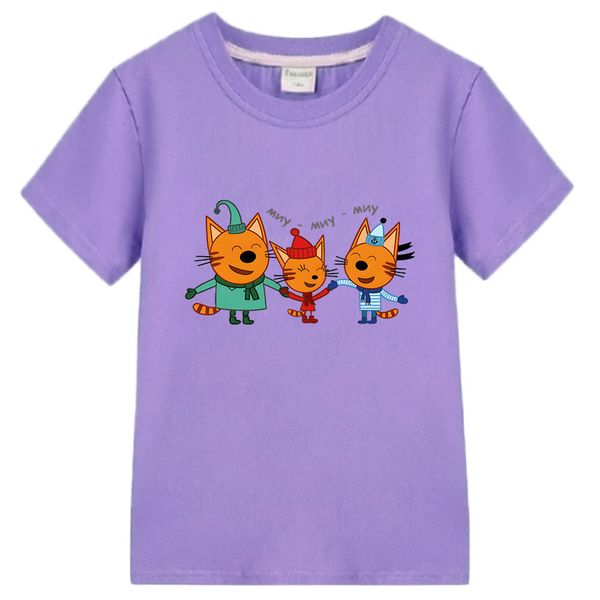 Camisetas Camiseta con estampado de e-cats para niños, camiseta para niños de dibujos animados, tres gatitos, ropa divertida rusa para niñas, top de verano para niños, ropa para bebés 230412