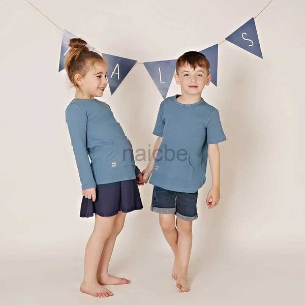 Camisetas camisa para niños Camisa de manga larga unisex unisex flexible y cómodo tela redonda de cuello redondo Camiseta de cuello redondo 240410