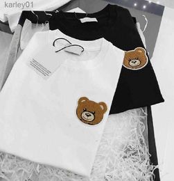 T-shirts T-shirts pour enfants T-shirts d'été à manches courtes pour bébés filles garçons lettres motif ours chemisiers à bascule vêtements pour enfants hauts t-shirts blanc noir rouge 90-130 cm 240306