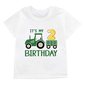 T-shirts Enfants Ceci est mon 1-10 T-shirt d'anniversaire pour garçons / filles Farm Tracteur Vêtements imprimés Childrens Happy Party Gift Baby T-shirt Soft Top Top D240525