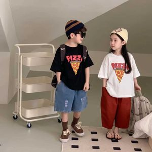 T-shirts Childrens Clothing Childrens T-shirt 2024 Zomer Nieuwe Fashion Boys and Girls Korean Loose Letter Gedrukte korte mouwen Topl240509