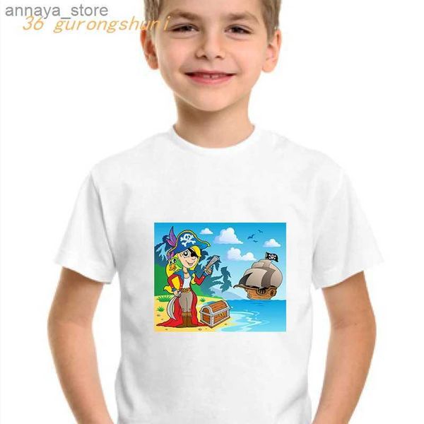 T-shirts pour enfants Tshirt Girl Fun Cartoon T-shirt Pirate Ship Girl Top T-shirt Boy T-shirt Boy T-shirtl2405