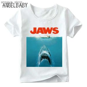 T-shirts Childrens Fashion Jaws Movie Gedrukte T-shirt Zomer Kinderlijnen Casual korte mouwen Top Baby Boys/Girls Funny T-shirtl2405