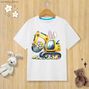 T-shirts Childrens Pure Cotton T-shirt Happy Easter Bunny Ei-print T-shirt O-Neck Kids Deskleding jongens Kleding Girls Girls Dessl2404