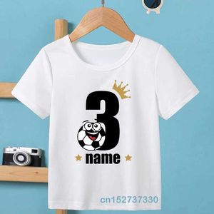 T-shirts Childrens T-shirt Personaliseerde voetbalnummer Naam Crown Boys T-shirt Babyvoetbal Kleding Verjaardagsfeestje Gift Childrens T-shirtl2405