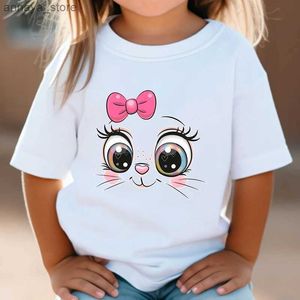 T-shirts kindert-shirt roze boog kitten zomermeisje schattige cartoon kat grafische top witte korte mouwen wilde t-shirt dier kledingl2405