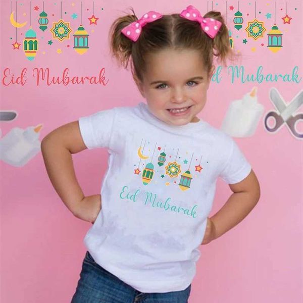 T-shirts t-shirts pour enfants à manches courtes top islamique musulman heureux Ramadan mubarak imprimé pour enfants vêtements et filles t-shirt eid al fitrl240509