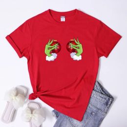 T-shirts Christmas Ball Boobs Graphic Tshirt Funny Hiver Holiday Gift Tshirt Femmes TRENDY MERIEUX TE-shirt de fête de Noël