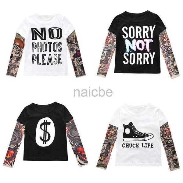 T-shirts confortable nouveauté tatouage pour enfants à manches longues t-shirts coton garçon t-shirt automne girls girls tops rond cou t-shirt 240410