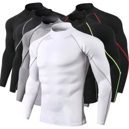 T-shirts Compressie Running Shirt Men Stand Kraagfitness Tops Ademende bodybuilding Training Shirt T-shirt Sportpakketten met lange mouwen