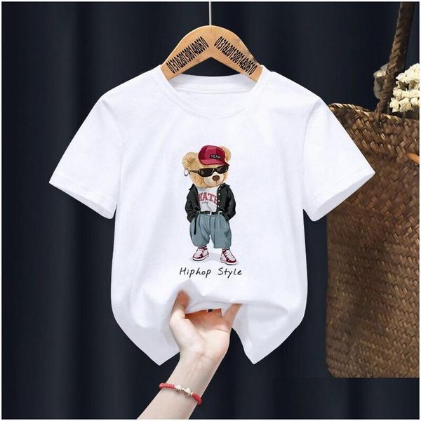 Camisetas Cool Gafas de sol Oso Imprimir Camiseta para niños Verano Manga corta Camiseta para niños Dibujos animados Harajuku Girl Boy T Shirt Tops Drop de Dhrhx