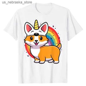 T-shirts Corgicorn Corgi Childrens Fun Rainbow Corgi T-shirt Fun Dog Lover grafisch T-shirt Leuke dierenprintset Q240418