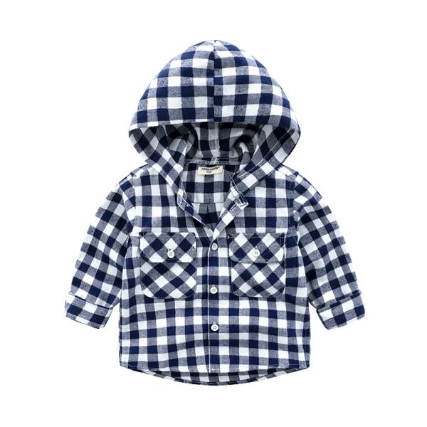 T-shirts Cotton Boys Shirts plaid garçons décontractés vêtements à capuche enfants chemises automne à manches complètes