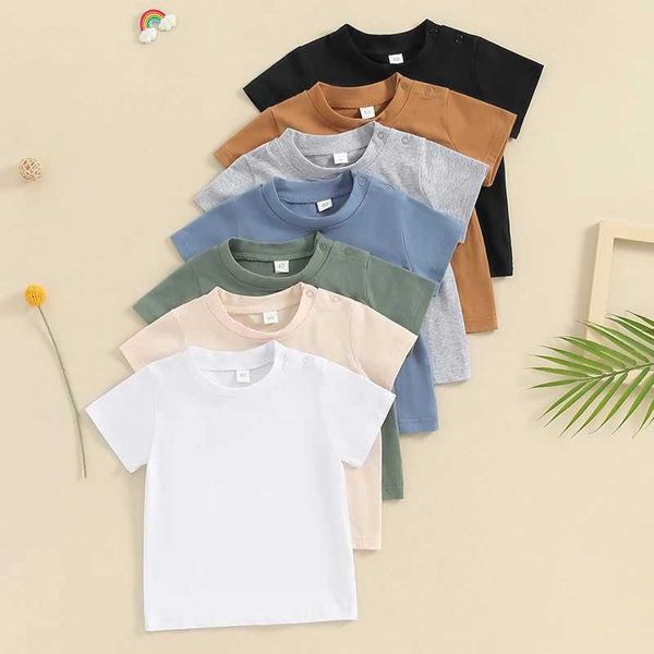 T-shirts coton kids garçons t-shirt 2024 été new fashion childrens décontracté lâche manche couche couche couleur solide topsl2405