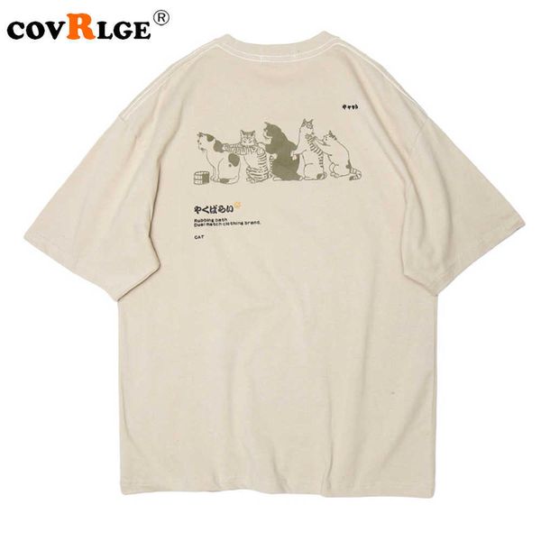 Camisetas Covrlge Camiseta de gran tamaño para hombre Ropa Hip Hop Cat Shower Street Print Casual Algodón 2023 Verano Camiseta de manga corta MTS776 P230419