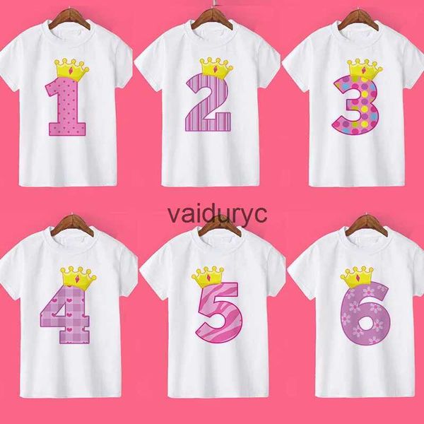 T-shirts Crown Number d'anniversaire Shirt Imprimer Taille 1 2 3 4 5 6 7 8 T-shirt d'anniversaire T-shirt Wild One Tee Girls T-shirt cadeau Girl Girl Tops H240508