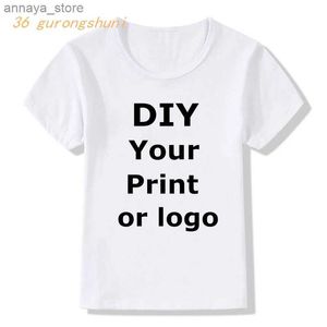 T-shirts Pas uw naam afdruk T-shirt aan voor jongens en meisjes DIY Foto voor uw eigen ontwerp Childrens Clothing Summer Top White T-Shirtl2405