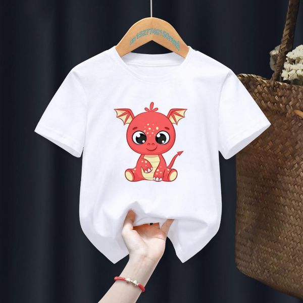 Camisetas Cute Dragon Funny Cartoon White Kid Boy Animal Tops Tee Niños Summer Girl Gift Presente Ropa Drop ShipT-shirts