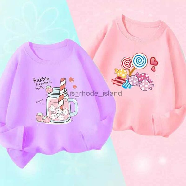 T-shirts mignons fraise lait filles graphique T-shirts jus enfants dessin animé à manches longues T-shirt enfants sucette imprimé vêtements