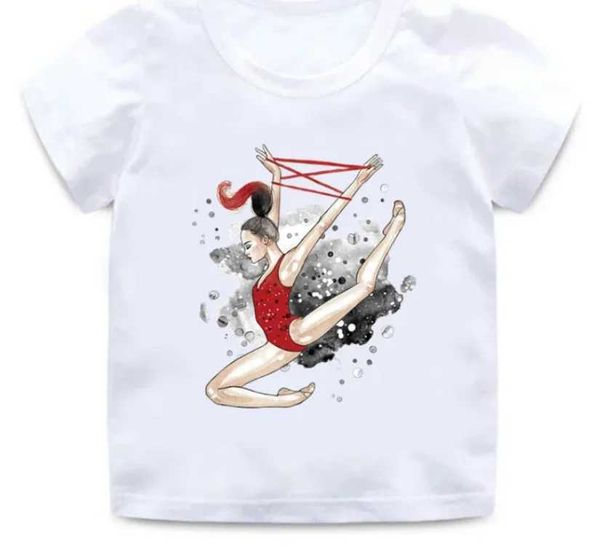 T-shirts mignons enfants en gros de gymnastique danseuse imprimement nouveau t-shirt danse filles vêtements bébé tshirt été décontracté manche courte topsl2405