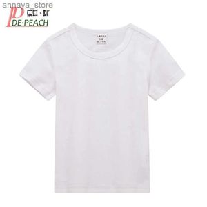 T-shirts De Peach 2023 Zomer Kinderkinderen Korte mouwen T-shirt Geschikt voor jongens en meisjes Katoen Simple Casual T-shirt Kinderkleding O-Neck Topl2405