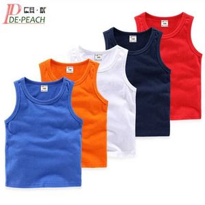 T-shirts de Peach Summer Cotton Childrens Tank T-shirt Geschikt voor jongensmeisjes Mouwloze tops TODDLERS JOONS GIRLS 1-12 jaarl2405