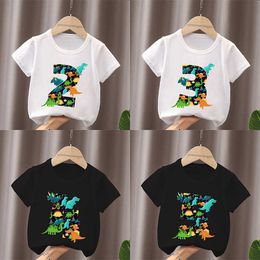 T-shirts Différent Dinosaure Tyrannosaurus Rex Anniversaire Numéro Arc Enfants T-shirt 1 2 3 4 5 6 7 8 9 Ans Filles Vêtements Bébé Garçons T-shirts P230419