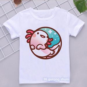 T-shirts donut axolotl cartoon print t-shirt meisjesjongens kawaii kinderkleding 3-15 jaar peuter t shirt harajuku zomer tops teet-shirts