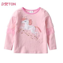T-shirts Dxton Girls à manches longues T-shirts Coton Winter Enfants Tops Tees Ruffles en maille
