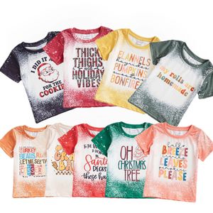 T-shirts Exclusice Girlymax Kerstmis Korte mouw Outfits Babymeisjes gebleekte top T-shirt Santa Pumpkin Leopard Boutique Kinderkleding 230419