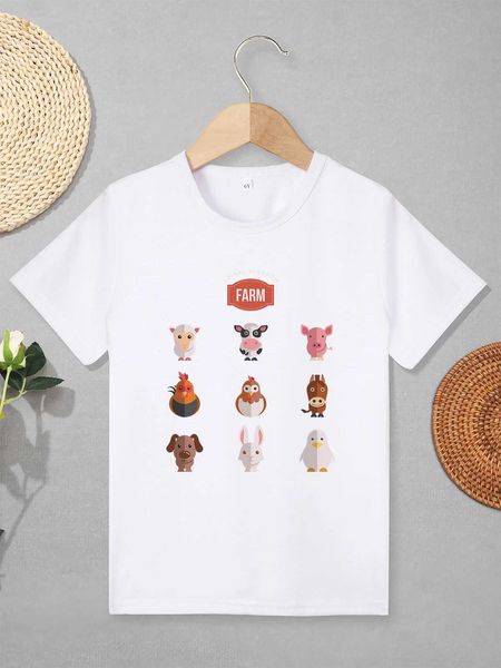 T-shirts Farm Animal Pattern Girls Preschool Girls T-shirt Cartoon décontracté simple Spring Summer Boys T-shirt de haute qualité Fabric Childrens Clothingl2405