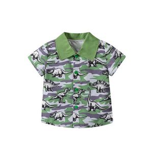 T-shirts mode bébé garçon t-shirt d'été décontracté dinosaure imprimé à manches courtes bouton de bouton pour enfants pour enfants tee shirtl2405