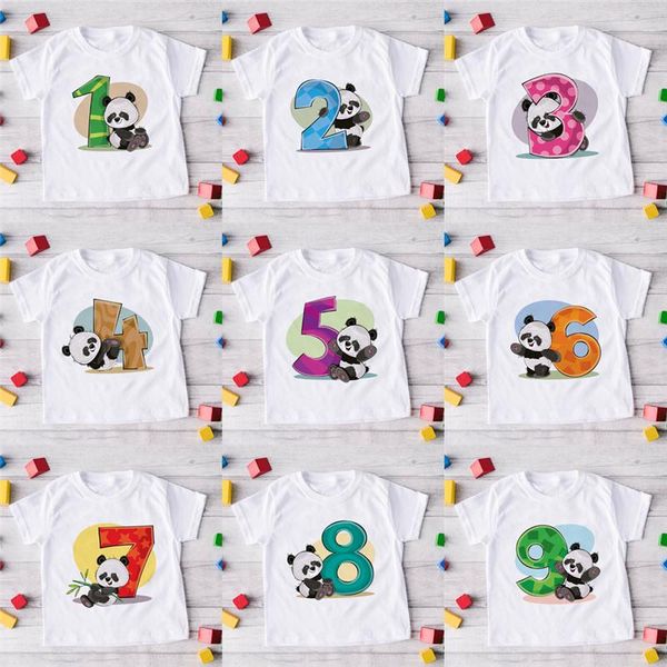 Camisetas moda niños cumpleaños número 1-9 Panda viñetas de animales camiseta superior niños niñas regalo ropa de bebé 1912 camisetas