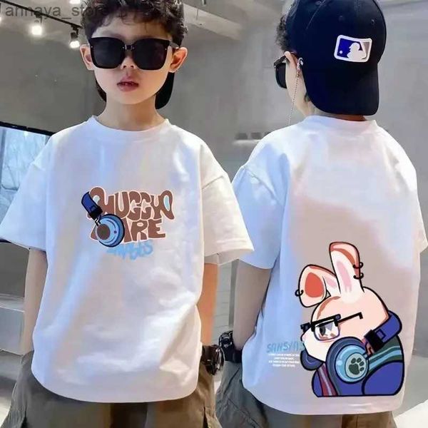 T-shirts mode Childrens Vêtements Summer lapin imprimé t-shirt garçons et filles Vêtements à manches courtes Top 100% coton pour enfants T-shirtl2404