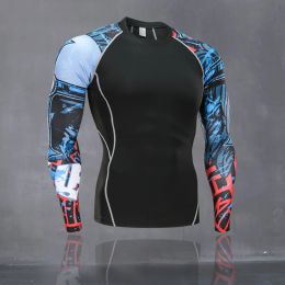 T-shirts Fashion Men Compression Running Tshirt 3D Printing à manches longues Sportswear Male Gym Clothing Fitness Training Training Rashgard