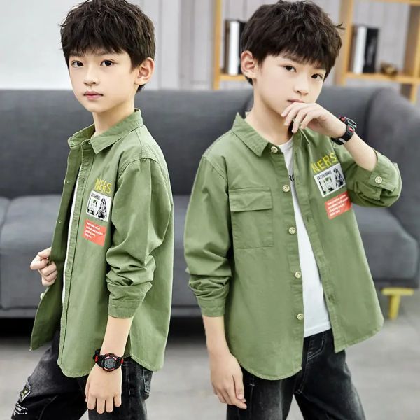 T-shirts Fashion Teen 6 8 10 12 14 Y Teenage Boys Shirts School Formeal Shirt For Boys Bown Down Collar Blouse for Boys Kids Dress Shirt