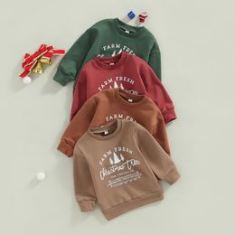 T-shirts FOCUSNORM 1-6Y Noël Enfants Filles Garçons Sweat T-shirts 4 Couleurs Arbre De Noël Lettre Imprimé À Manches Longues Pull Outwear 230419