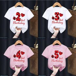 T-shirts drôle ladybug rouge numéro 1-10 Tshirt joyeux anniversaire cadeau t-shirt harajuku kids vêtements garçons fille tshirt manche courte top d'été t240509